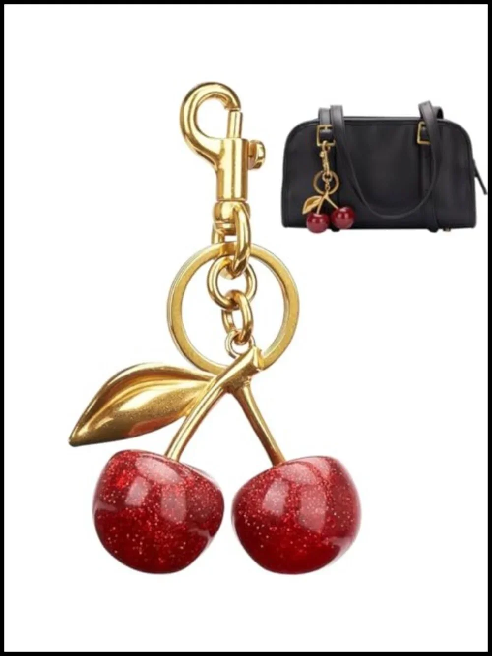 Realistic Cherry Bag Charm Keychain with Detachable Ring and Clip